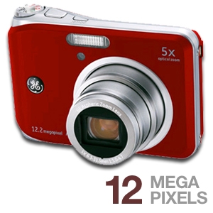 GE A1250 Digital Camera  12 2MP  5x Optical Zoom  Red